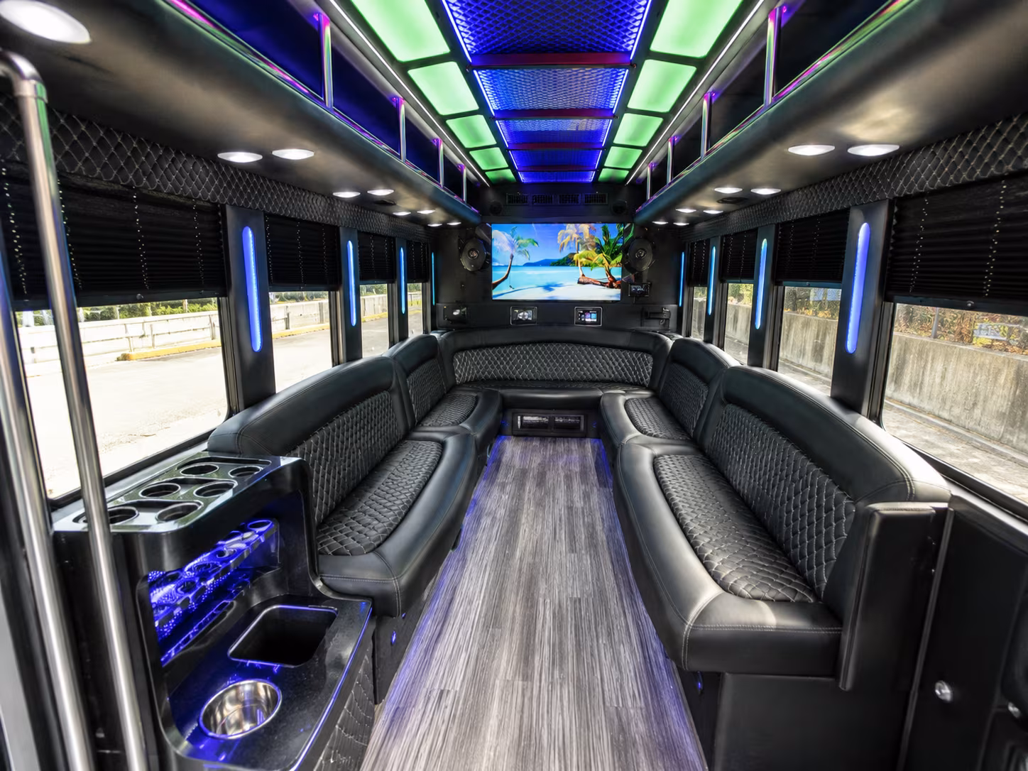 bend 18 passenger party bus inside