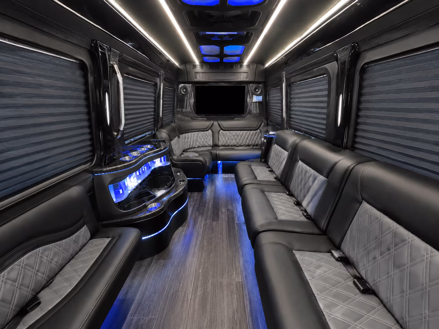 bend 50 passenger party bus interior